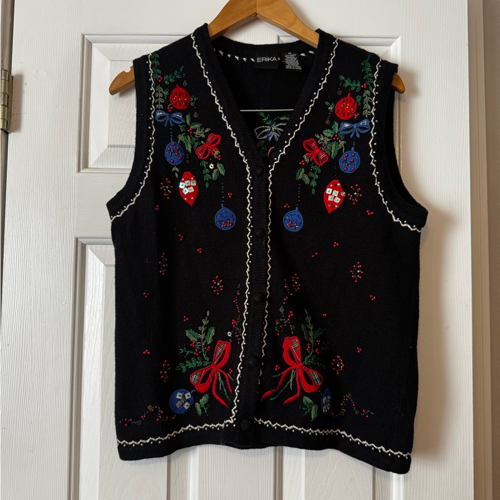 Erika Embroidered Christmas Sweater Vest | Ornaments & Beads | M